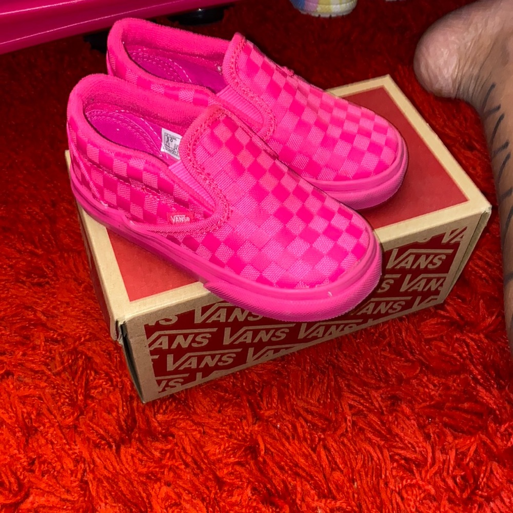 Vans Slip On Tonal Checkerboard Skate Shoe -Toddler - Pink Glow